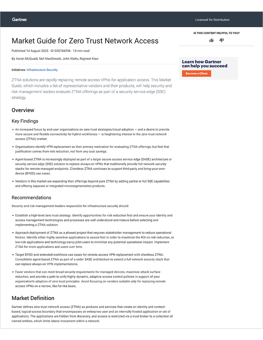 Gartner® Report: Market Guide for Zero Trust Network Access