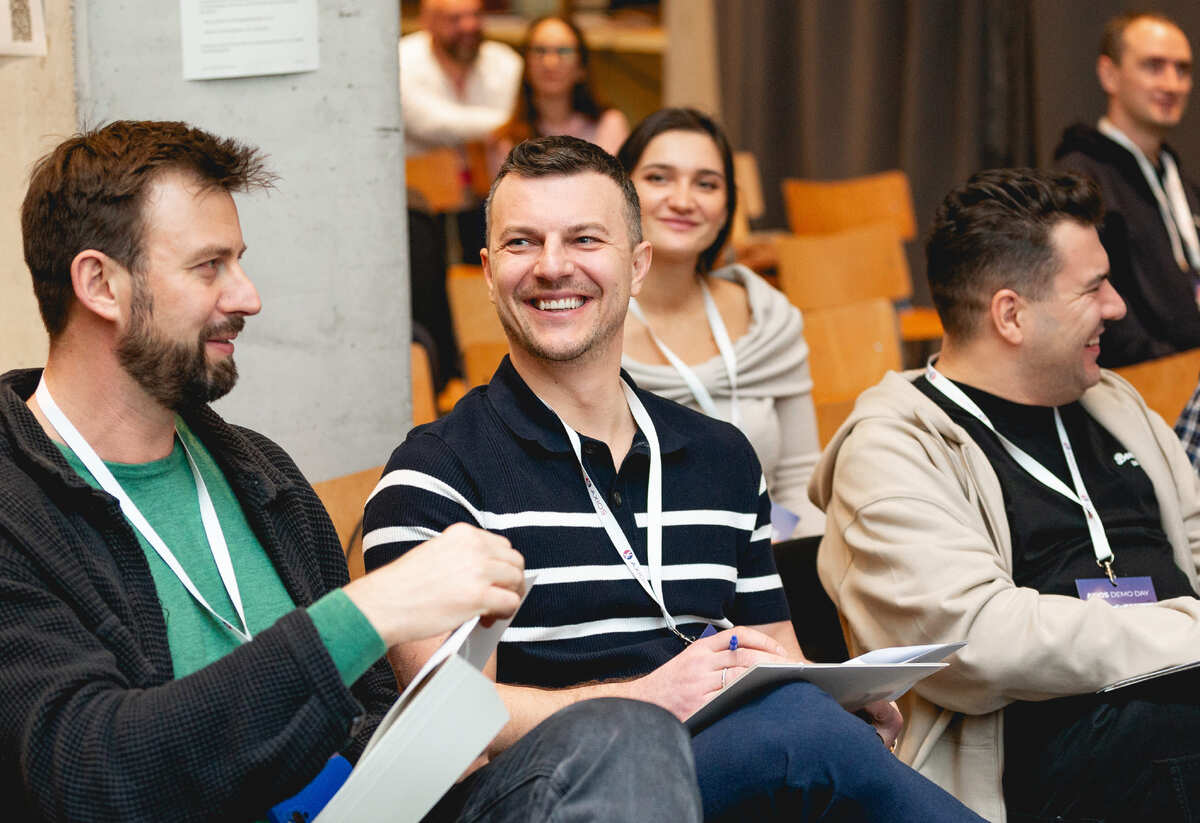 Ivan Montik (center) at the Axios startup accelerator event in Berlin